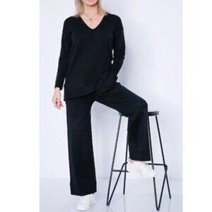 New Brian Bailey Black Sweater Tunic Wide Leg Pants Set Outfit Medium bin 1H